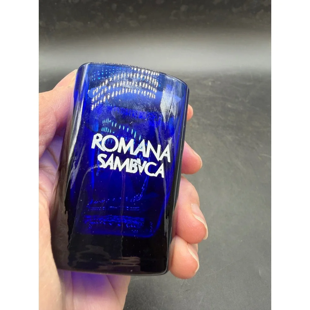 Romana Sambuca Cobalt Blue Glass Shot Glass Square Base Barware Collectible
